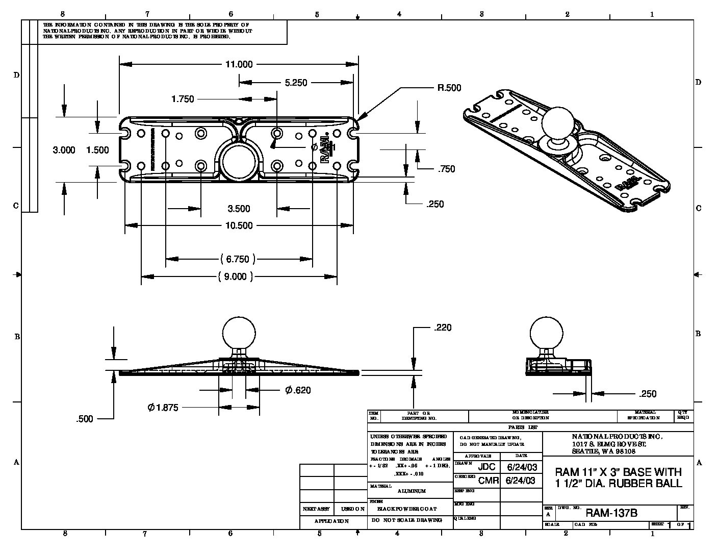 RAM-137BU - RAM Mounts Large Marine Electronics Ball Adapter (Size C, 1.5”) - Image 3