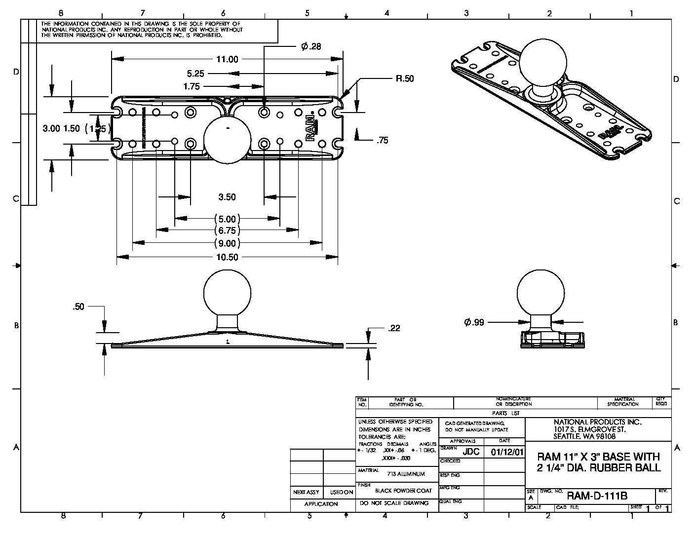 RAM-D-111U - RAM Mounts Large Marine Electronics Mount – Medium Arm - Image 4