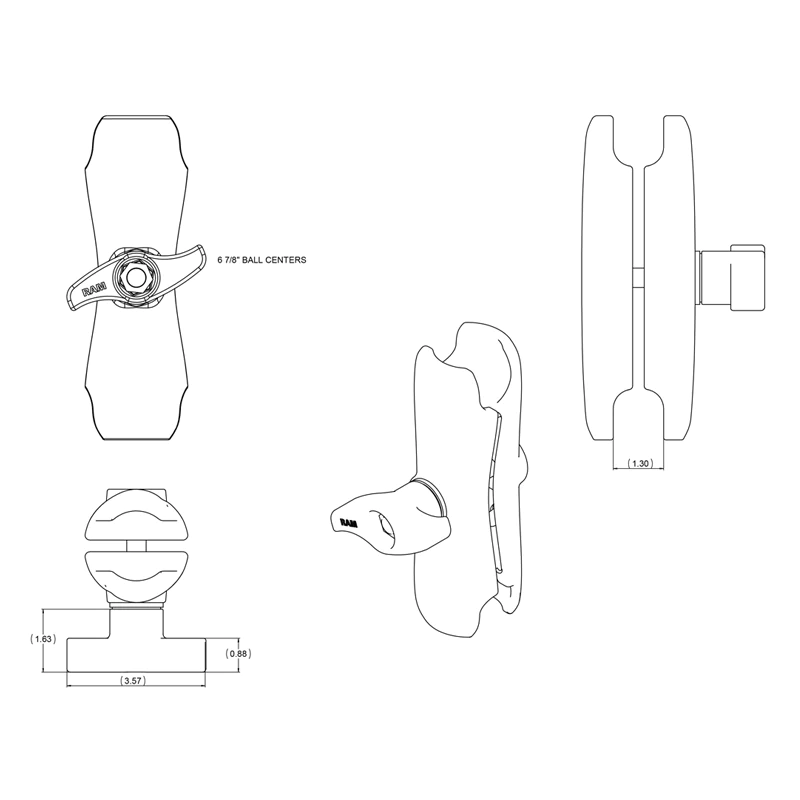 RAM-D-201U - RAM Mounts Medium Double Socket Arm for 2.25" D Size Balls - Image 2