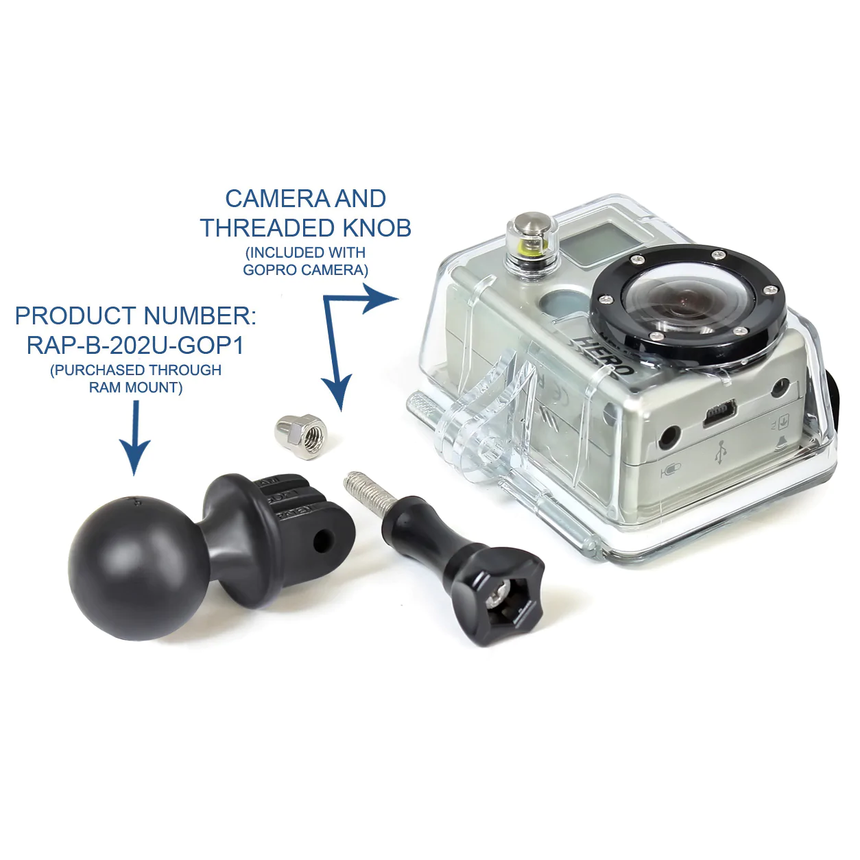 RAP-B-202U-GOP1 - RAM Mounts Universal Action Camera 1” Ball Adapter - Image 3