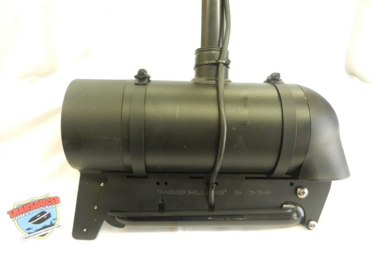 Shield for Lowrance Hook 2 TripleShot Transducer on Trolling Motor