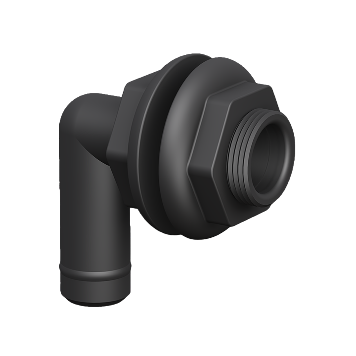 Flow-Rite Thru-Hull Elbow Double Nut Black, Barbed 3/4″